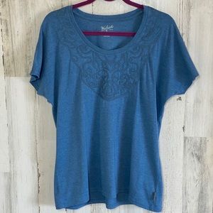 Woolrich Blue Short Slv Top w/ Embroidery Detail